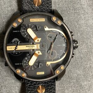 Diesel Men's DZ7350 Mr Daddy 2.0 Black Ip Black Leather Watch